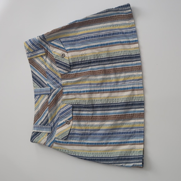 Patagonia Netty Skirt Striped Seersucker Blue Green Brown Pockets size 10 - Picture 7 of 10